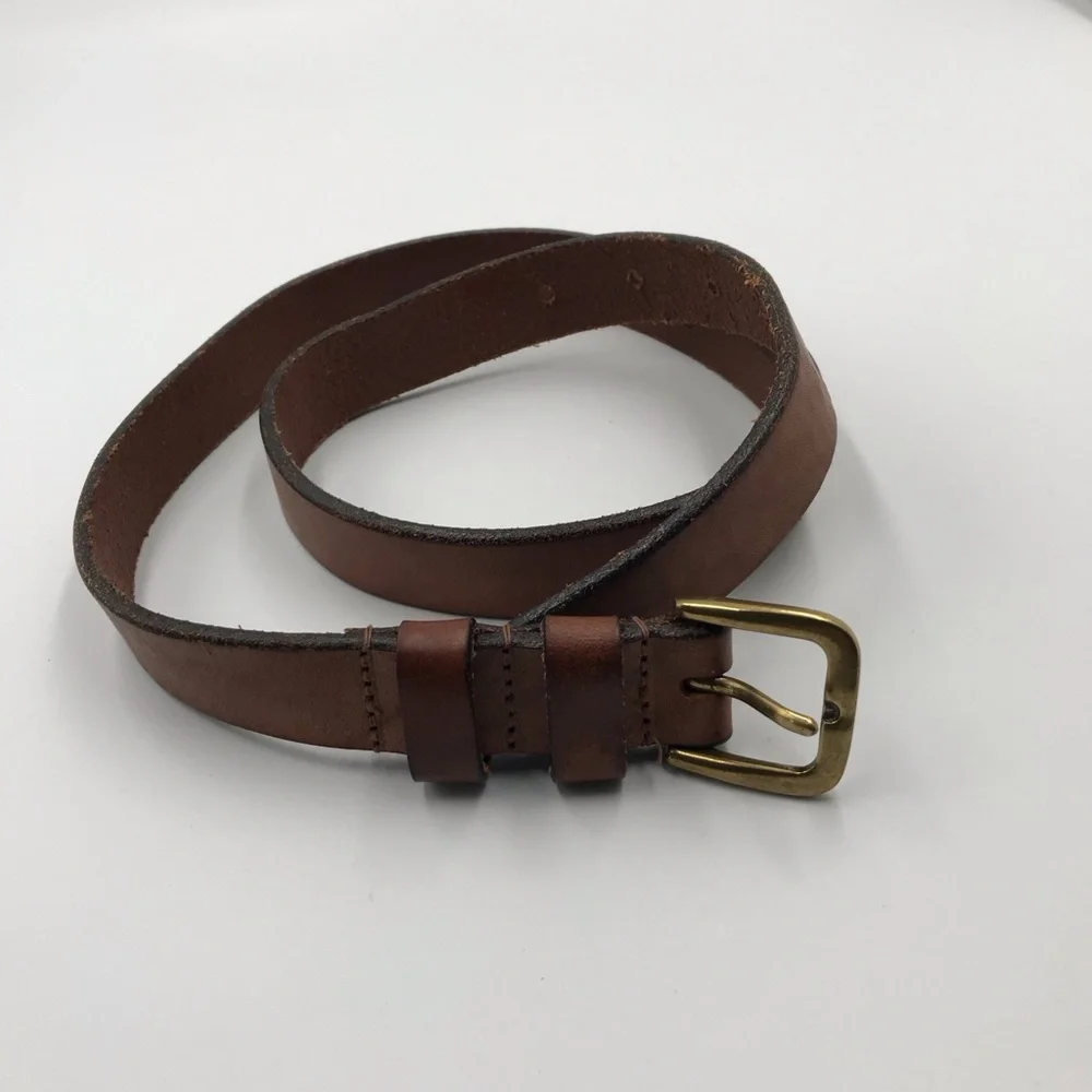 L.L.Bean brown Leather Unisex Belt Everyday Made in England Solid Brass Buckle